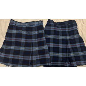 School Apparel Blue Plaid Box Pleat Uniform Skirt‎ Size 8 Adjustable Waist C